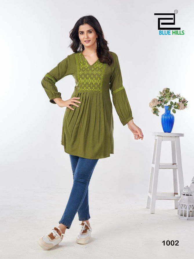 Manu Bhaker By Blue Hills Rayon Short Kurti Wholesale Shop In Surat
